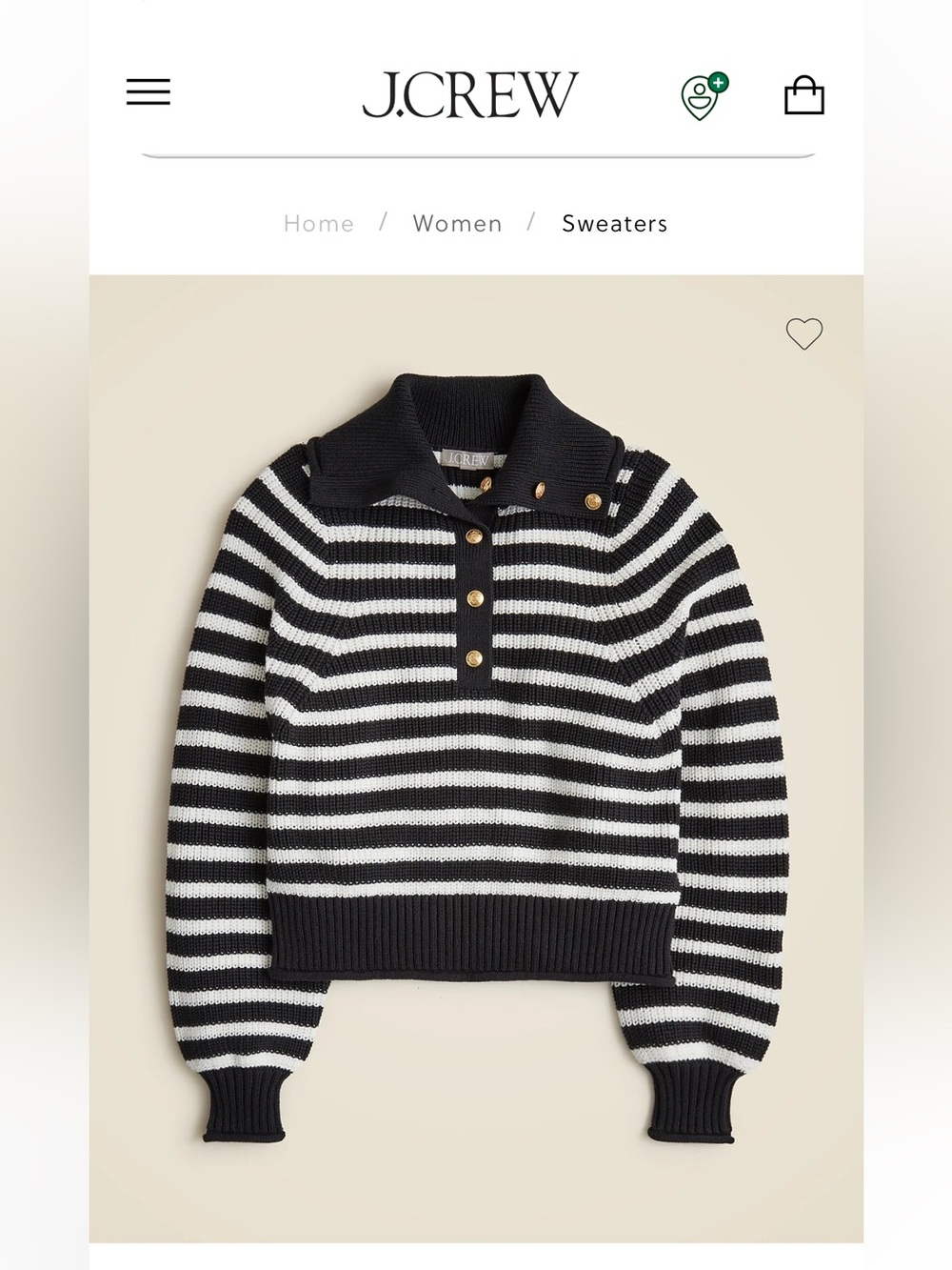 NWT J. Crew Black & White Striped Button-Front Polo Turtleneck Sweater